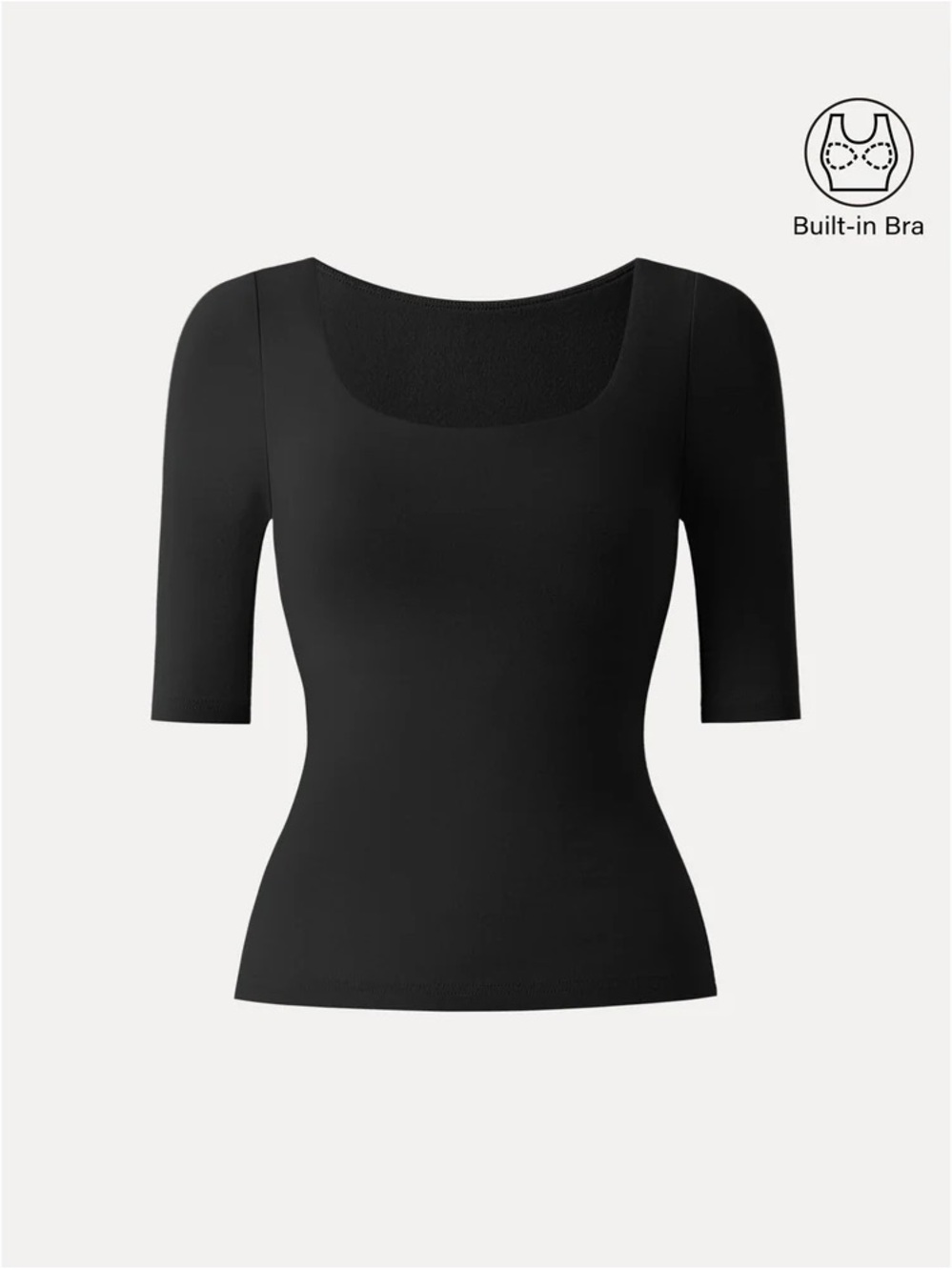 NWT OGL Essential Square Neck Elbow Length Sleeve Bra Top IN BLACK